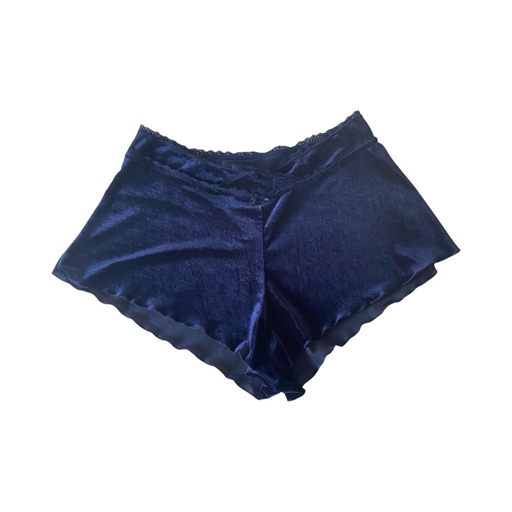 Forever 21 Velvet Sleep Shorts Womens XL Navy Blue Lace Trim Coquette Lounge